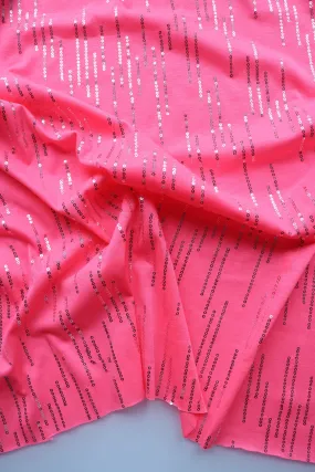 1YD 31IN REMNANT; Neon Pink W/ Silver Sequins Jersey