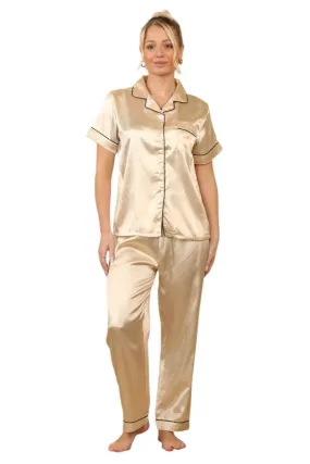 Champagne Satin Pajama Set – Elegant & Comfortable Sleepwear for Women