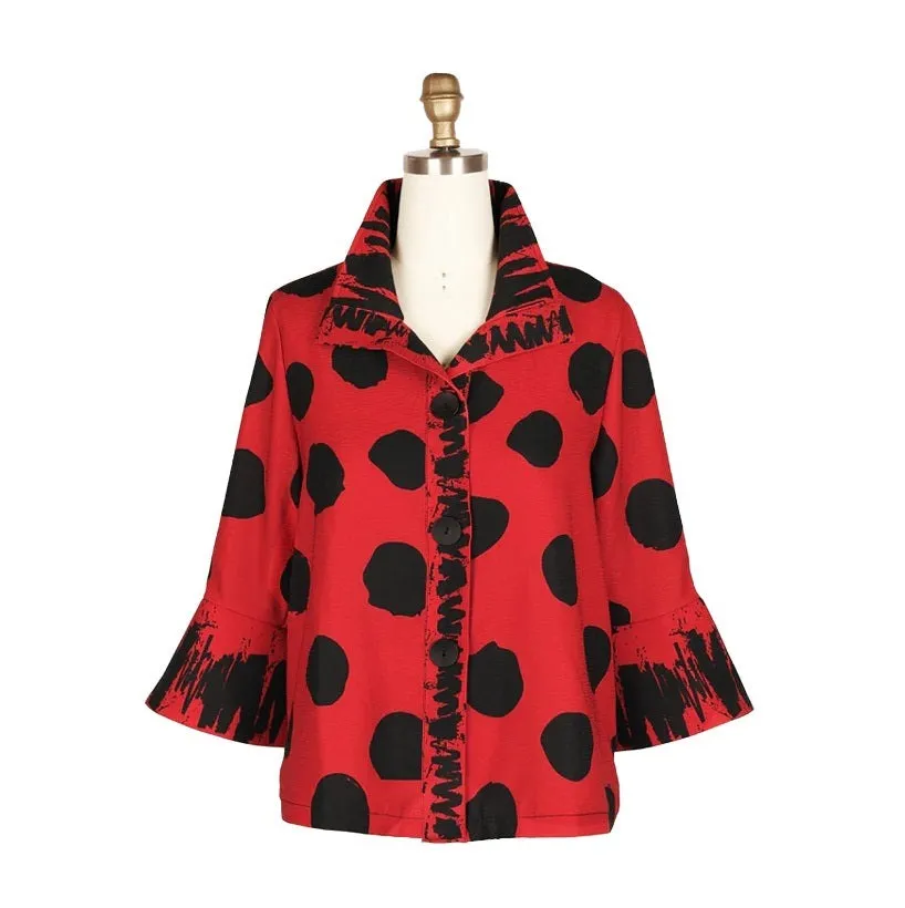 Damee NYC Dots & Scribbles Short Jacket in Red & Black - 4939-RD