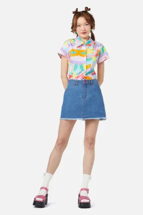 Electric Patch Denim Mini Skirt