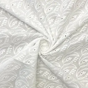 Flower Paisley White Embroidered Cotton Fabric #5