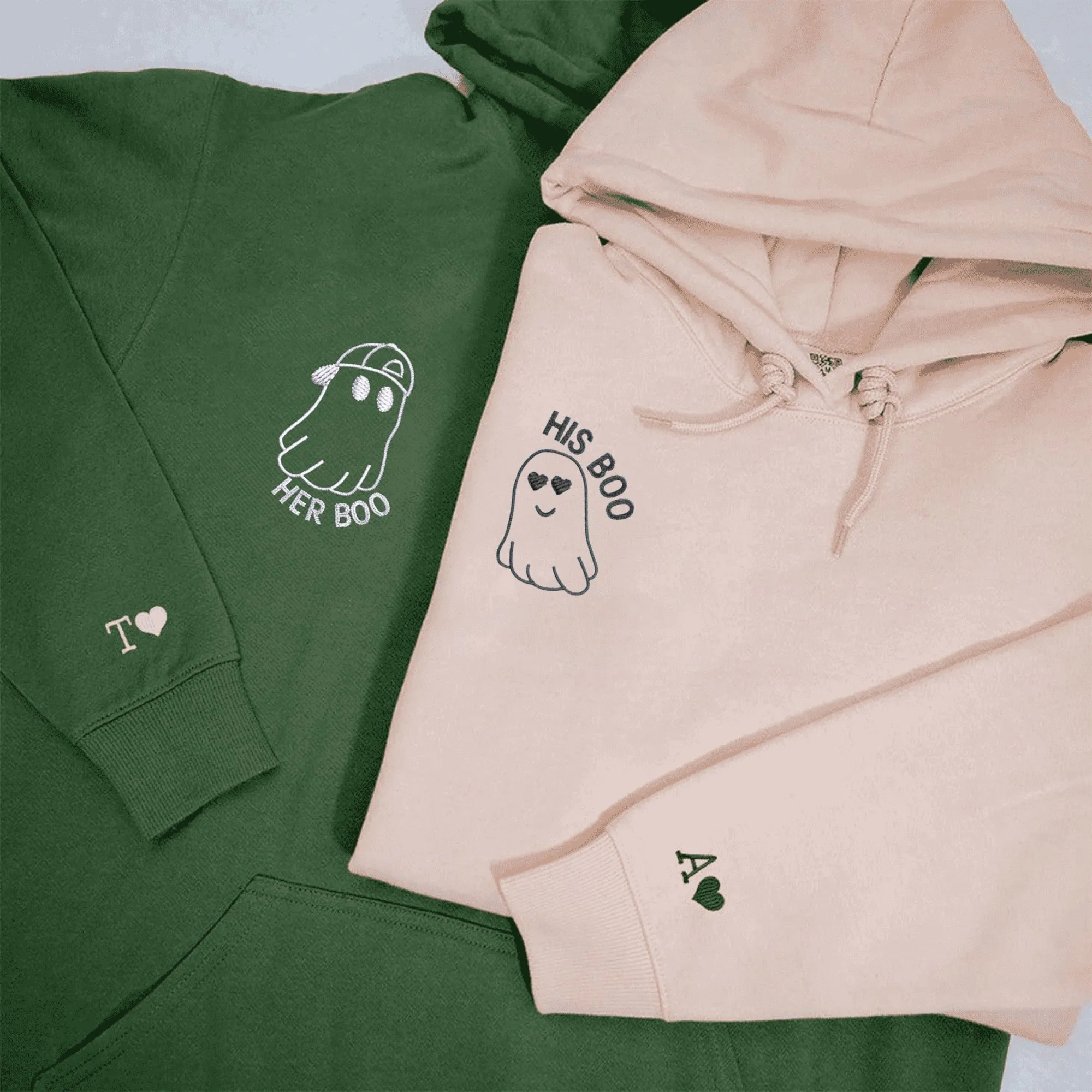 His & Her Boo Ghost Couple Hoodies – Cute Matching Halloween Hoodies for Partners