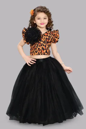 Leopard Printed  Top with Tulle Skirt-Orange