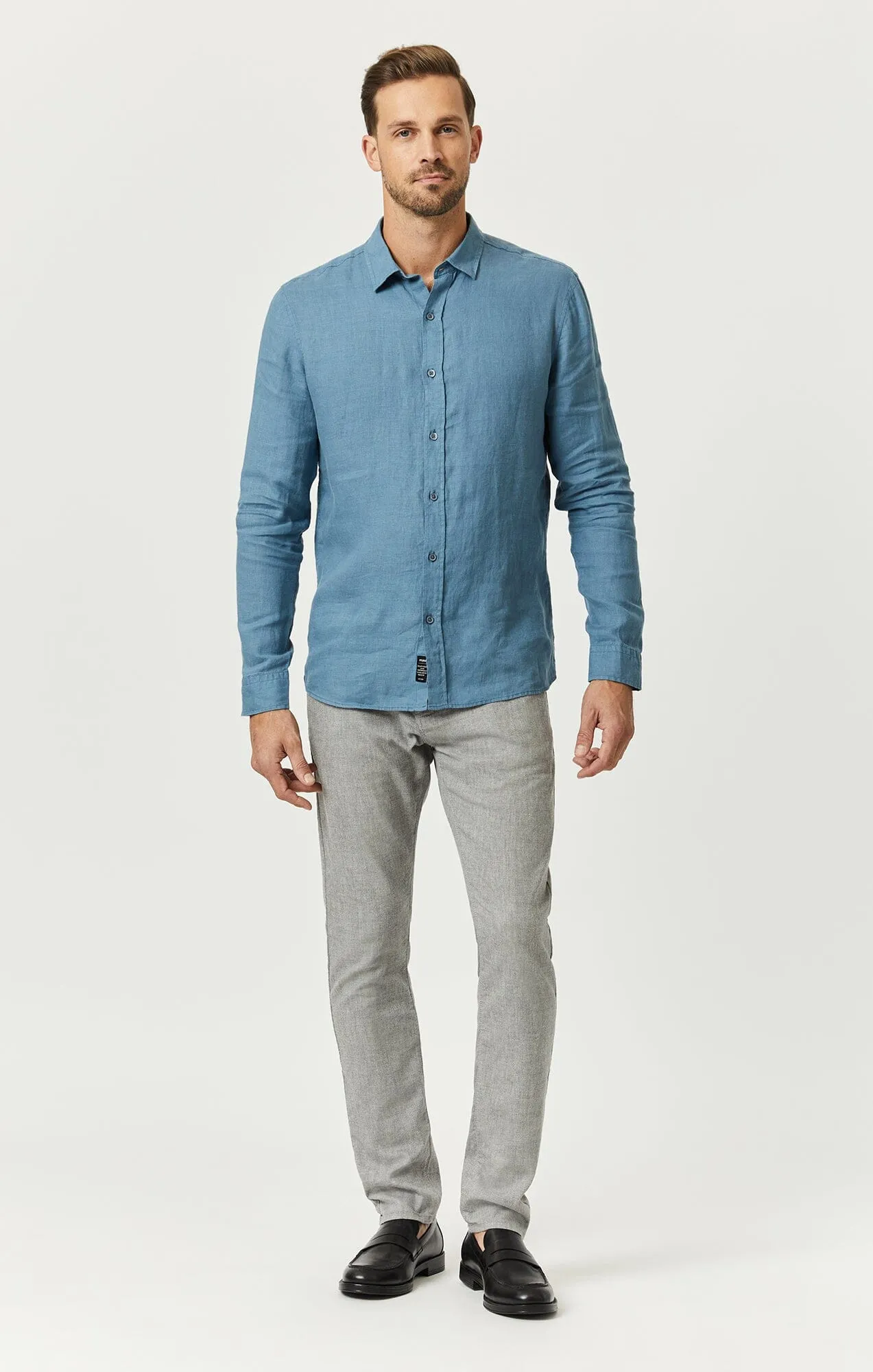 LINEN BUTTON-UP SHIRT IN BLUESTONE