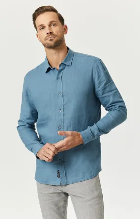 LINEN BUTTON-UP SHIRT IN BLUESTONE