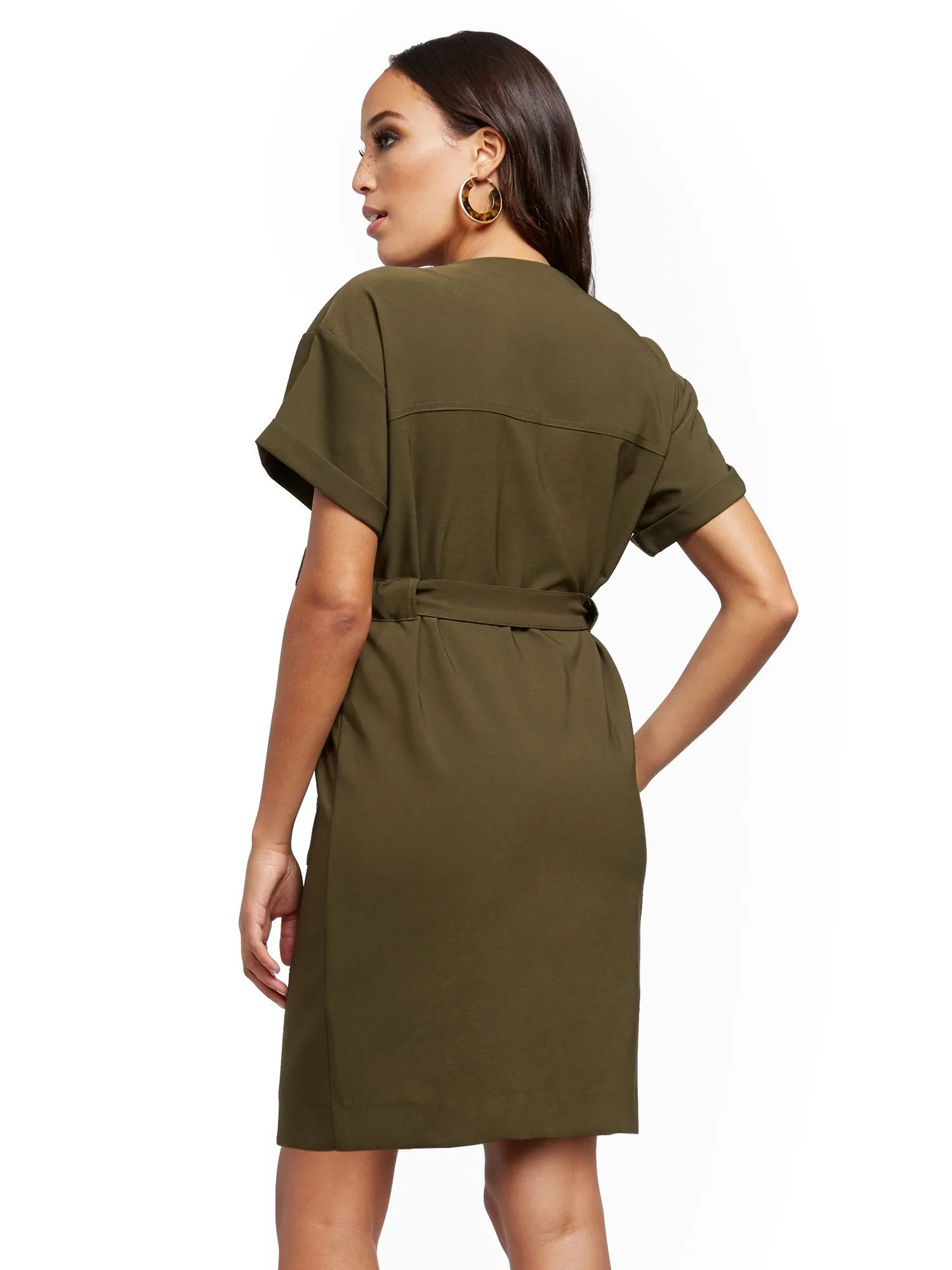 Olive Belted Utility Dress