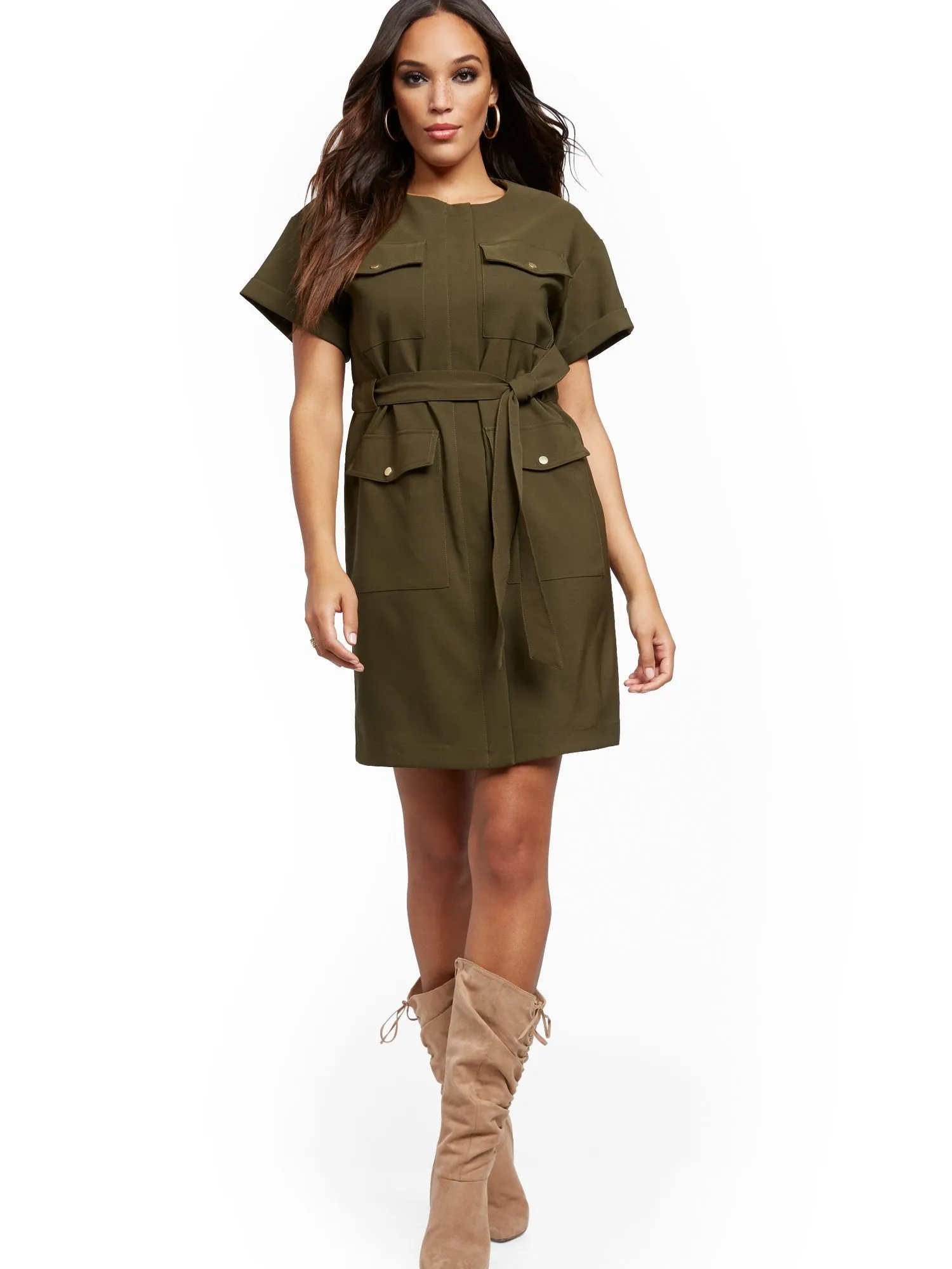 Olive Belted Utility Dress