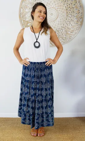 Rayon Skirt Tiered Katmandu Navy