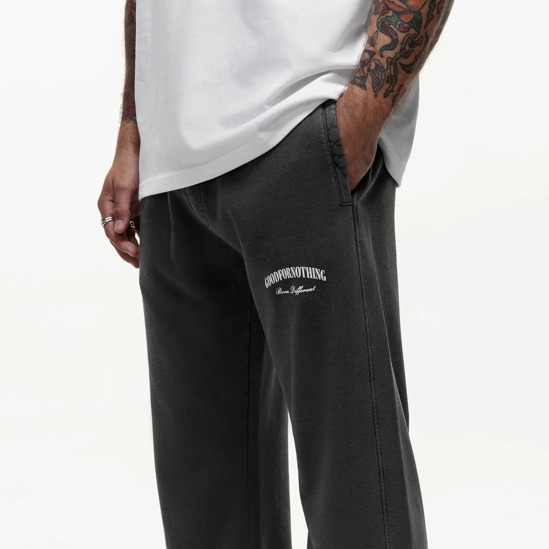 Relaxed Garment Dyed Black Sweatpants