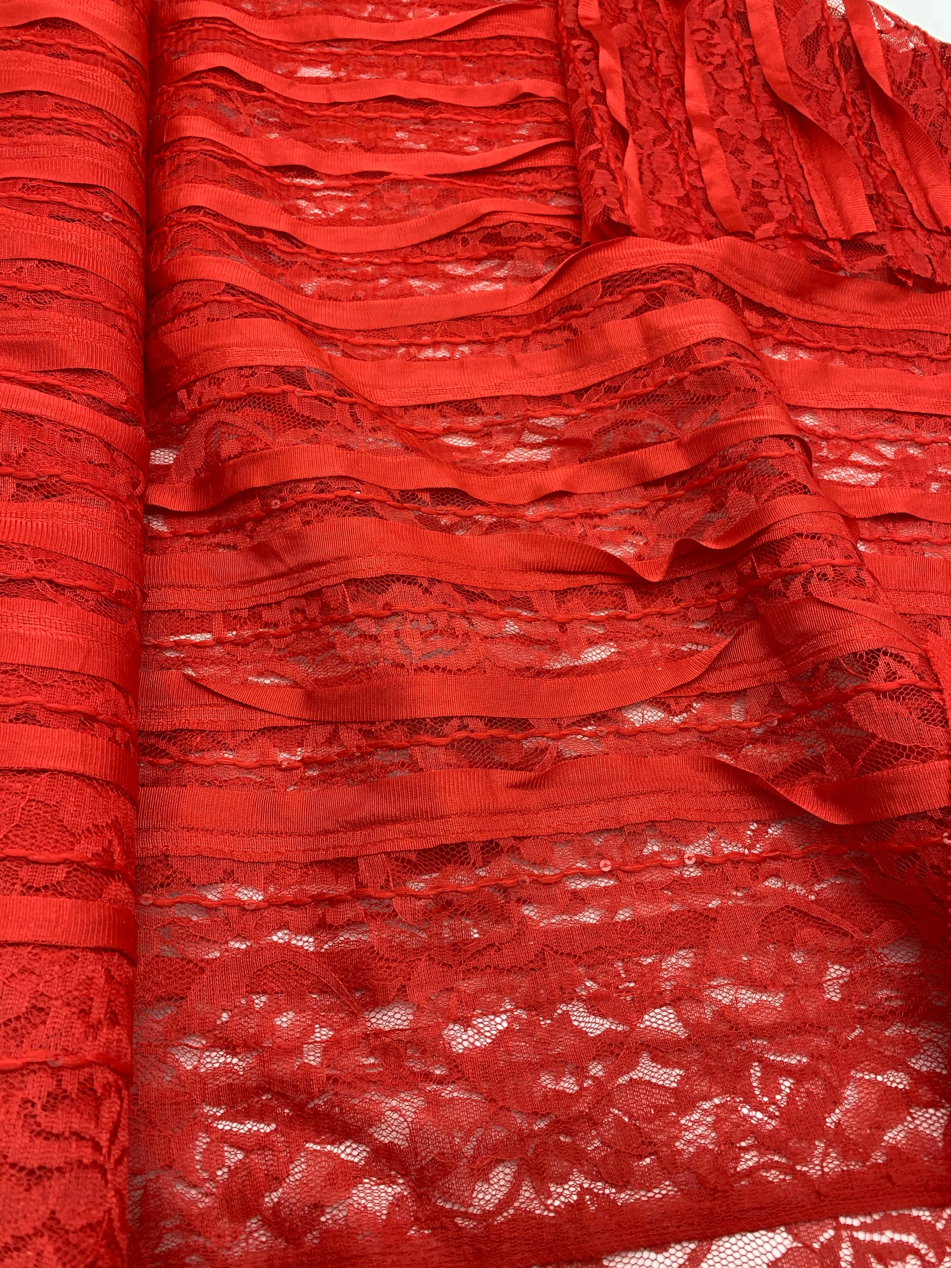 Ribbon and Lace Fabric - RED