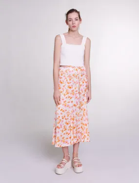 Satin-effect floral skirt