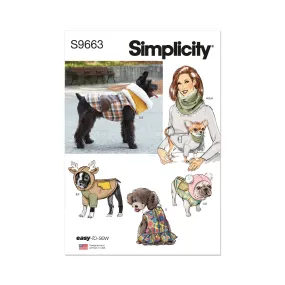 Simplicity Pattern 9663 Pet Coats with Optional Hoods and Cowls in Sizes S-M-L and Adult Cowl