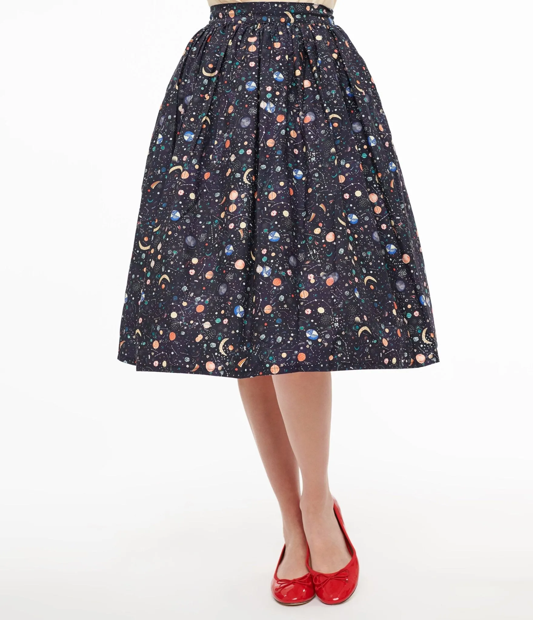 Unique Vintage Space Print Gellar Swing Skirt