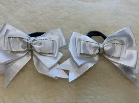 White & gold layered luxury bows- 4” with tails