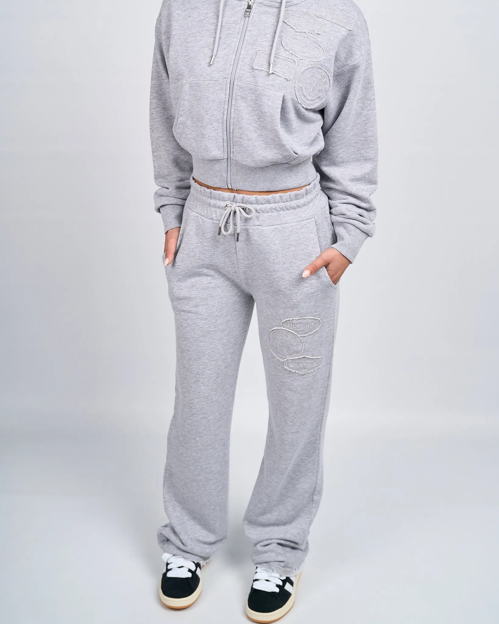 Womens Grey Marl OG Badge Raw Joggers