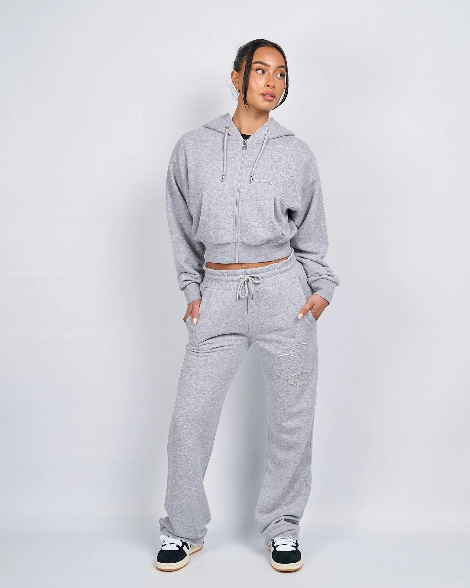 Womens Grey Marl OG Badge Raw Joggers